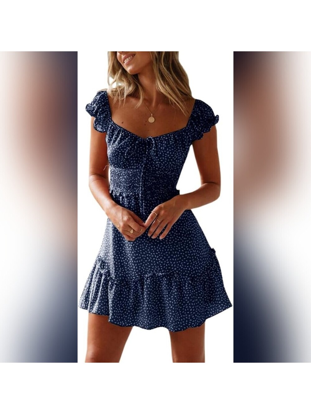 NWOT YOBECHO Cap Sleeve Smocked Waist Sweetheart Neck Mini Dress, Small